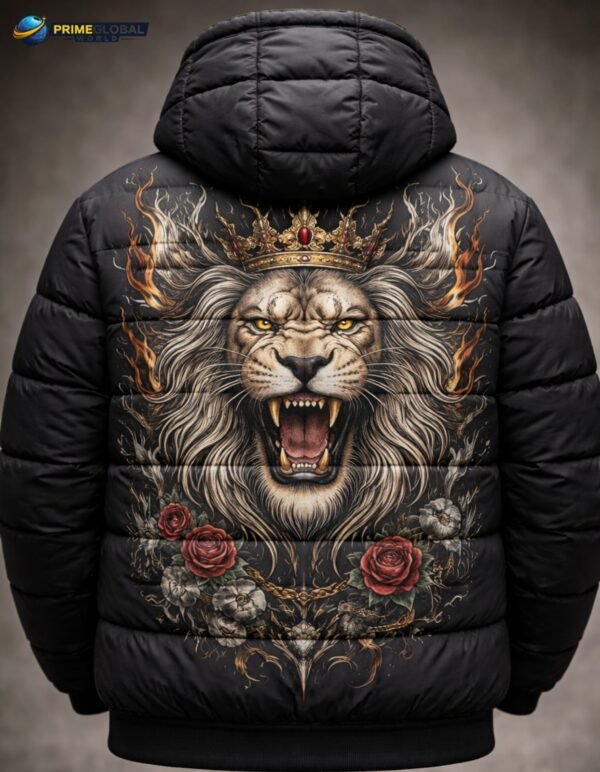 🧥 Black Puffer Jacket with Lion
