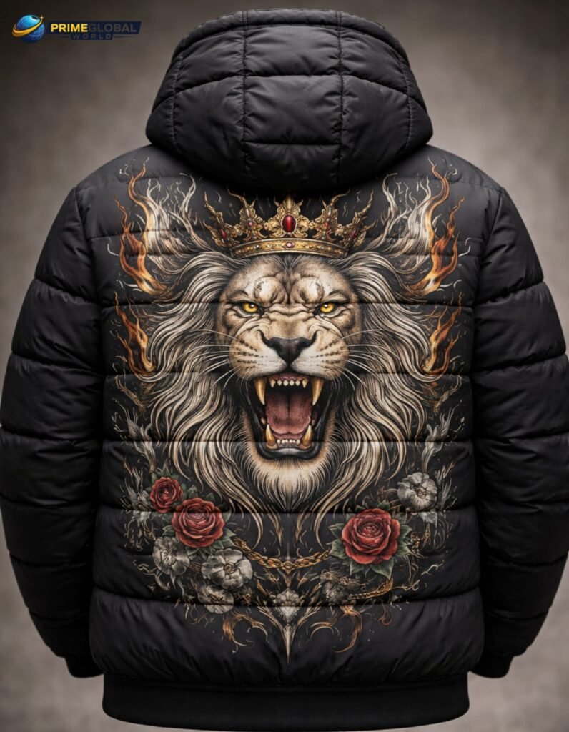 🧥 Black Puffer Jacket with Lion